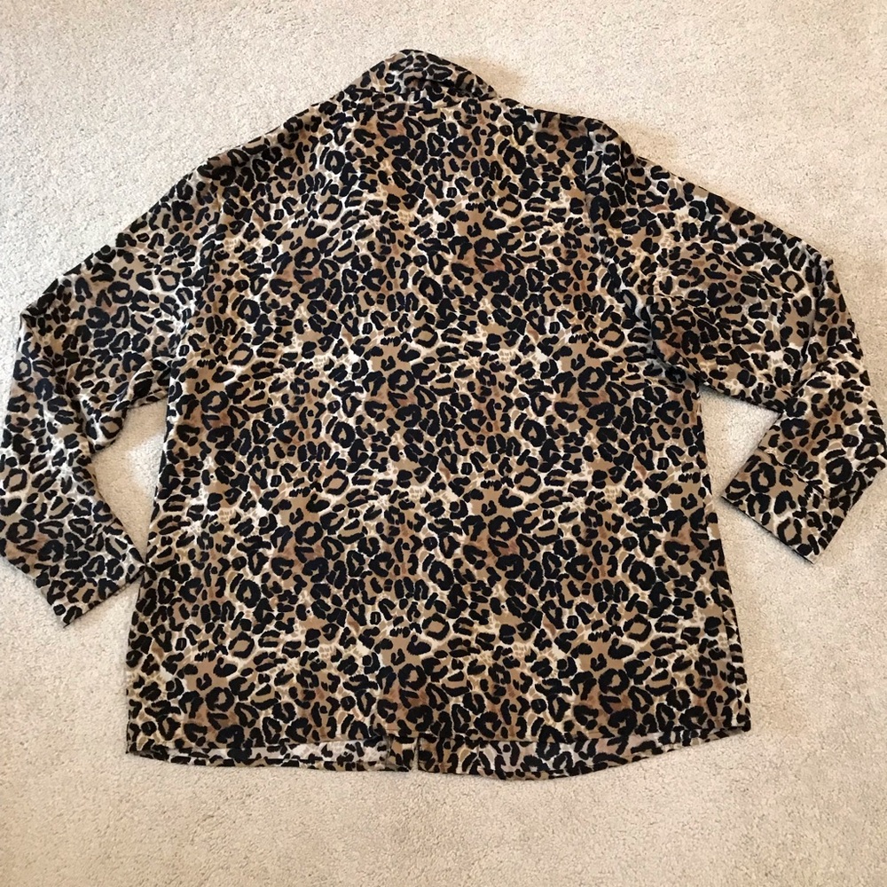 JM Collection Leopard Cheetah Blouse Womens Plus Size 18W Brown Black Button Up - Picture 3 of 10